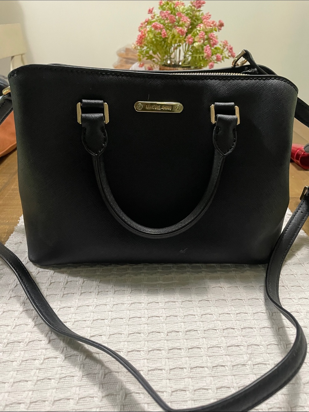 Michael Kors Black Saffiano Leather Satchel with Gold Hardware